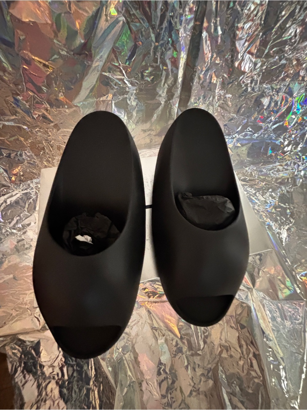 Yeezy Matte Black Open-Toe Slide Mules